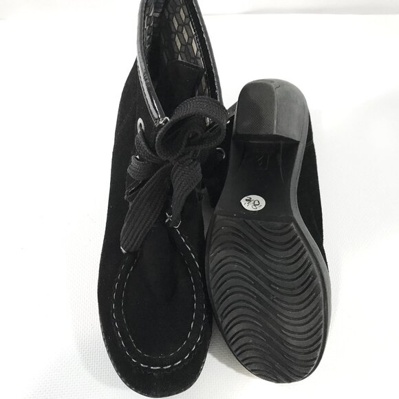 Black Lace Up Ankle Boots Women 8.5 Suede Chunky Heel, R2 by Report - Picture 7 of 9